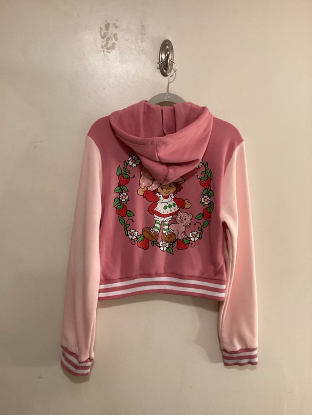Strawberry Shortcake Pink Hooded Girls' Varsity Jacket - Picture 6 of 14